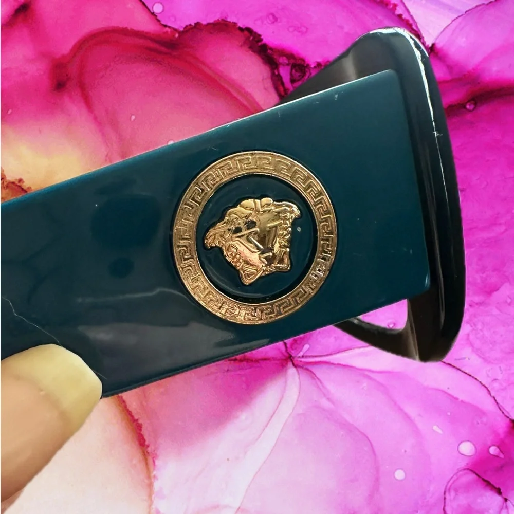 Versace black sunglasses dark tint with teal sides serial number 93152024–1 43CE - Picture 10 of 11